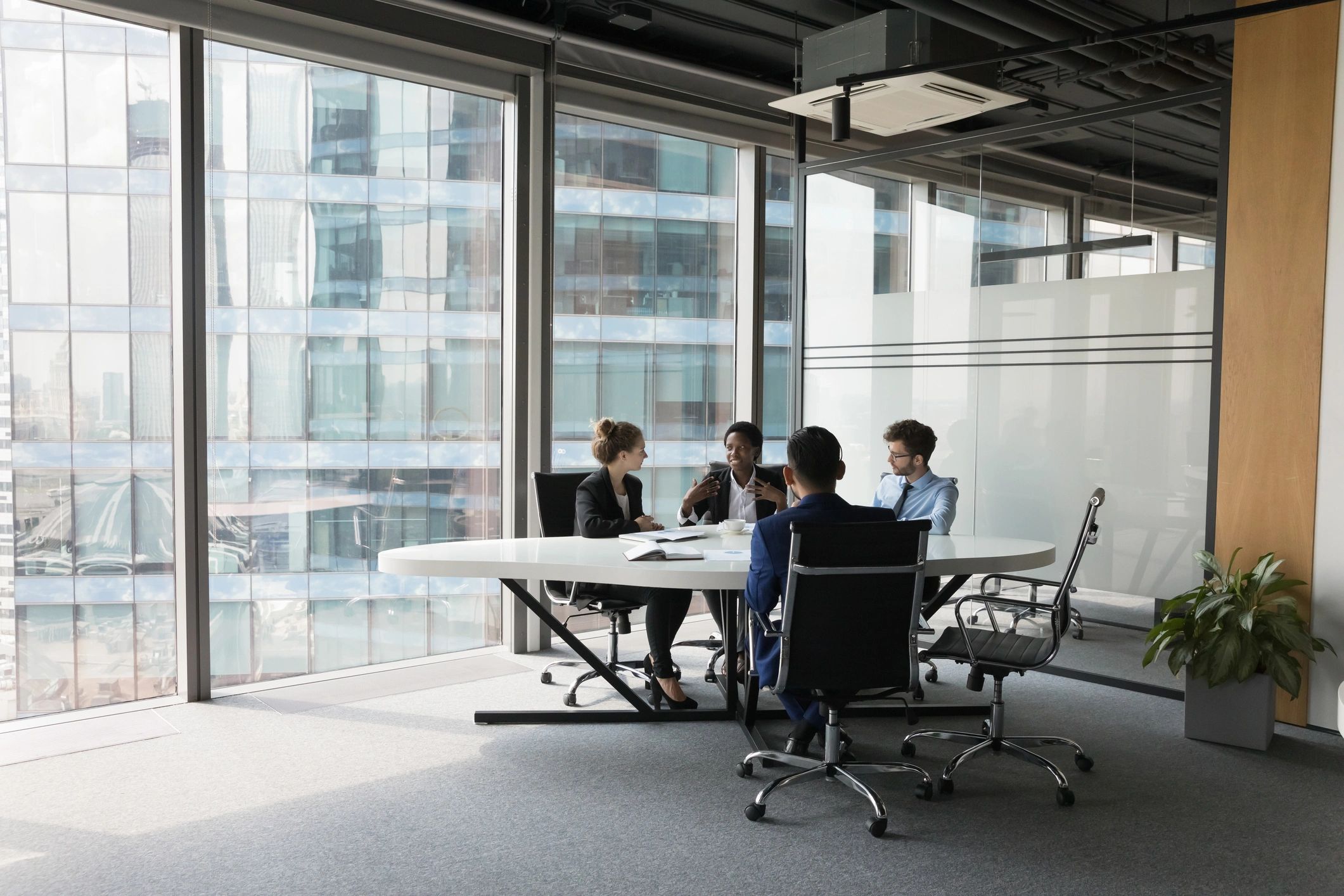 Business team collaborating in a modern office